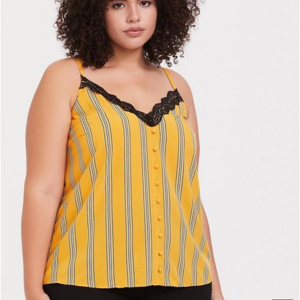 Torrid Yellow Stripe Lace Trim Cami
